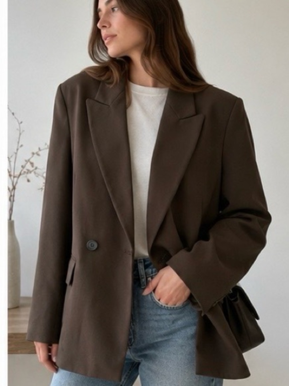 Zara Oversized Chocolate Brown Tailored Blazer